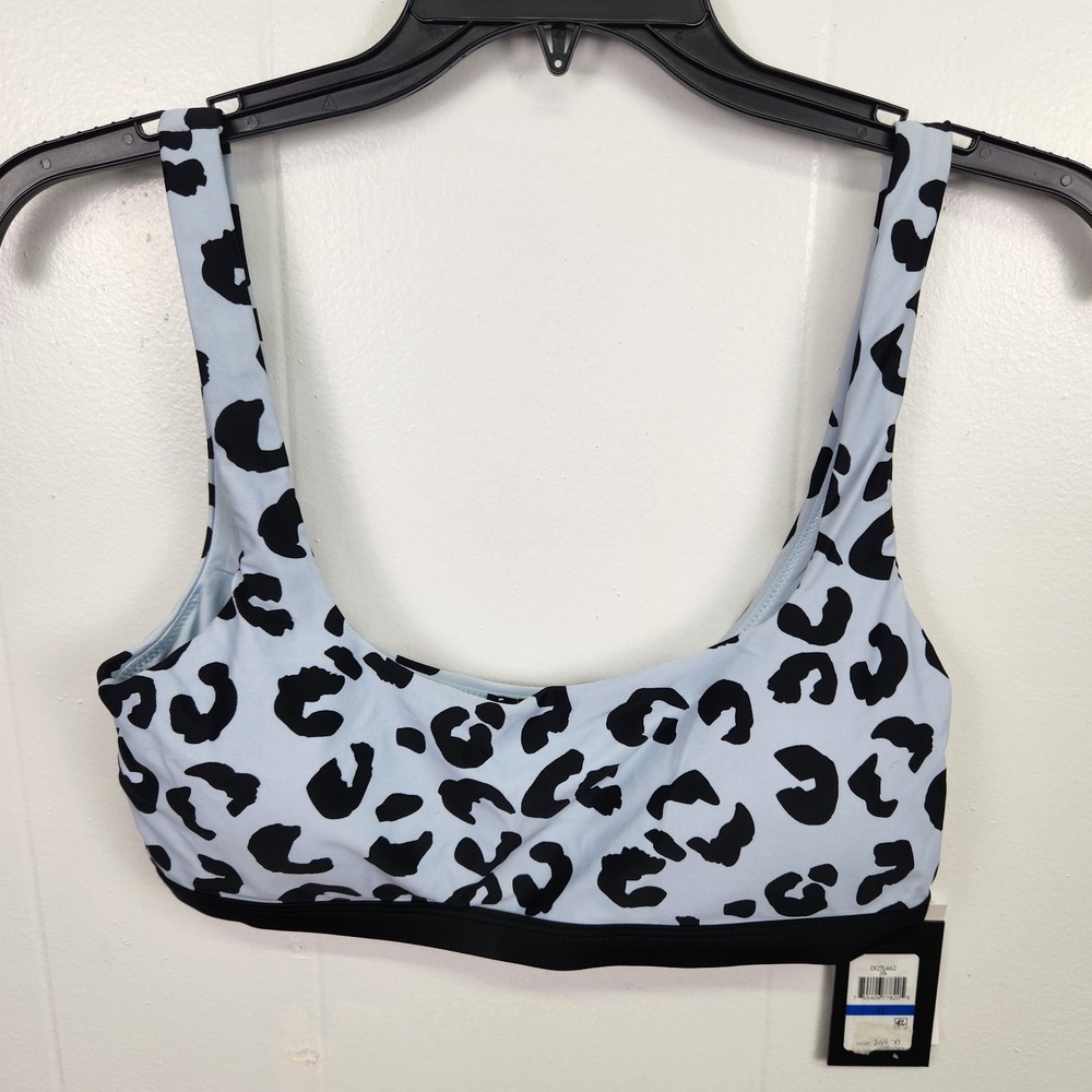 DKNY Bikini Top XL Blue Leopard Print Swim Bralette Removable Cups UPF 50+
